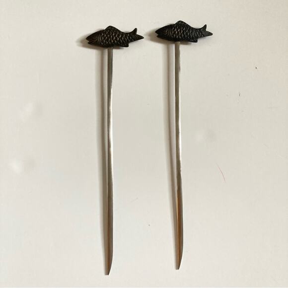 Pewter Shish Kabob Skewers Fish Handle - Picture 4 of 7